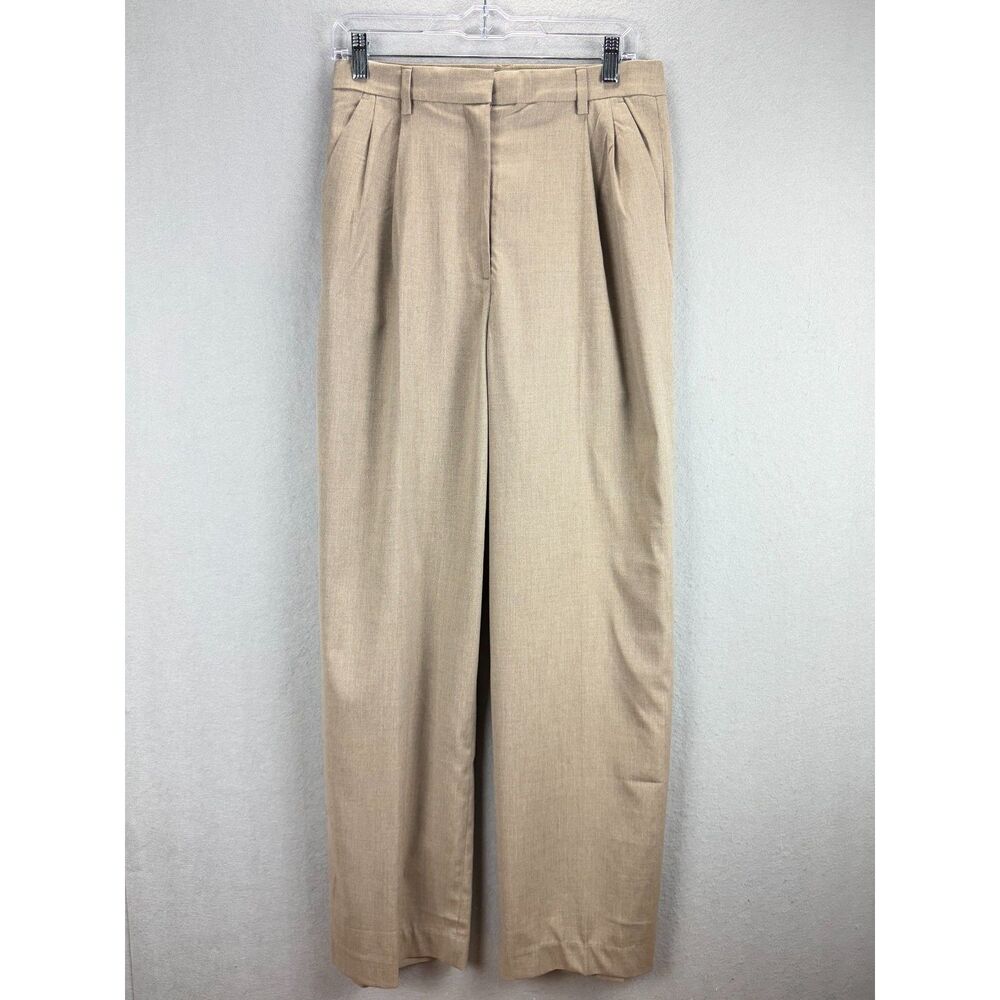 H&M Women's 8 Beige Taupe Pleated Wide Leg High Rise Dress Pants Trousers
